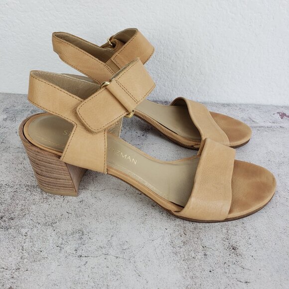 Stuart Weitzman Broadband Leather City Sandal Ankle Strap Tan size 7.5M - Picture 5 of 16